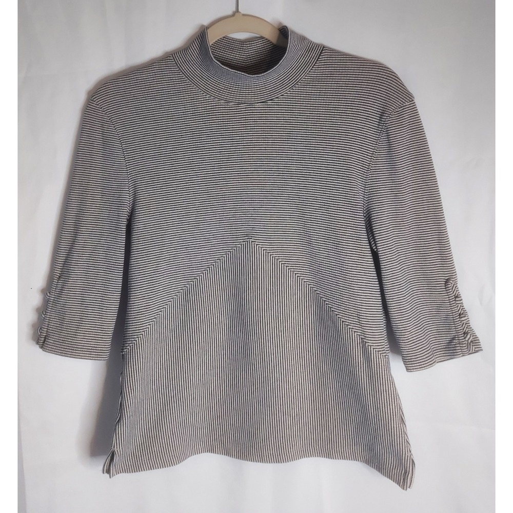 We The Free Black White Mock Neck Fitted Stretch-Knit Top Blouse Size Large